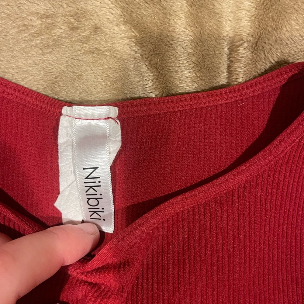 Red Ribbed Women's Top - Picture 4 of 4